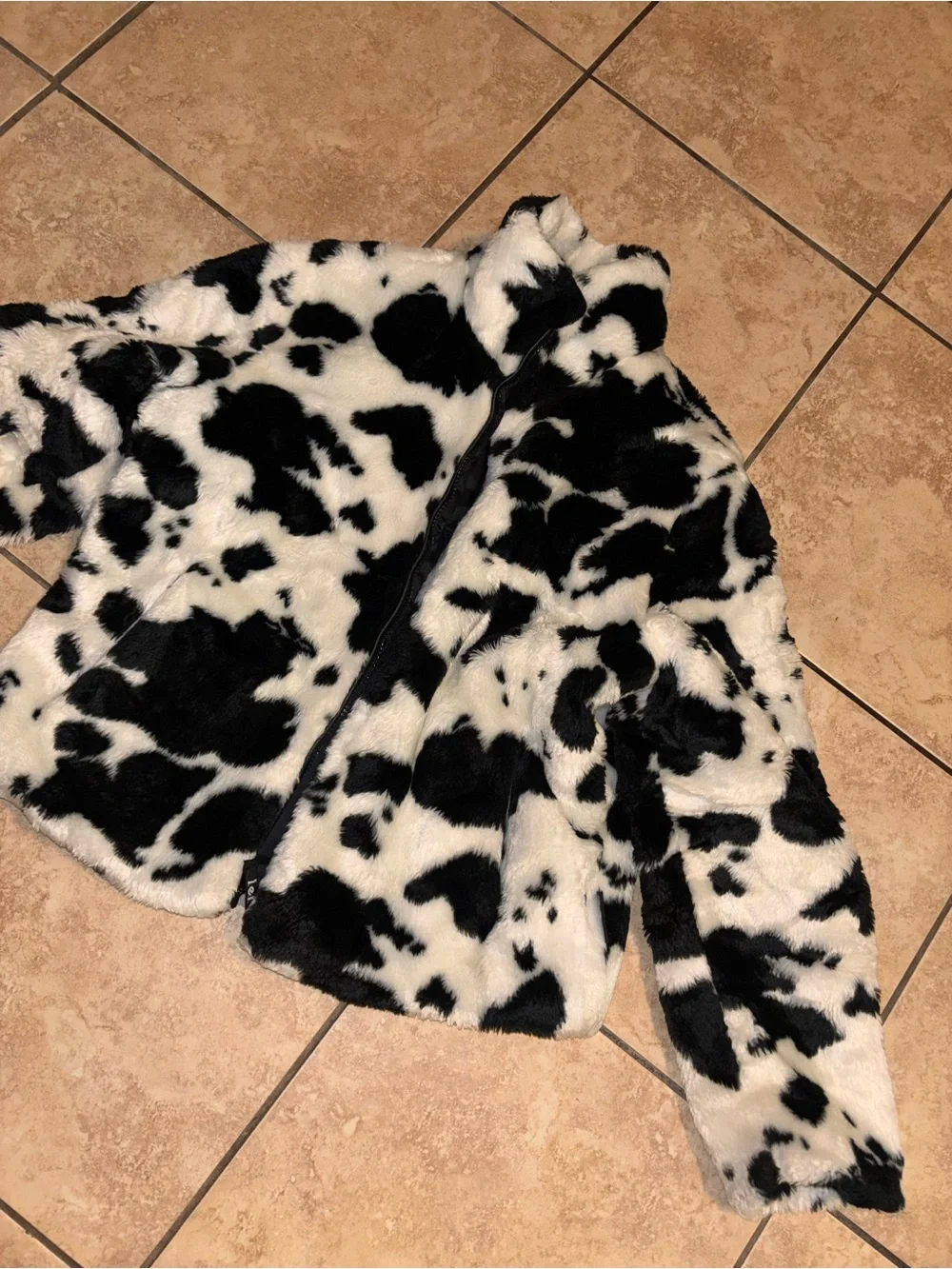 lei Black & White Faux Fur Cow-Print Puffer Jacket